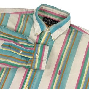 Ralph Lauren‎ Vintage Pastel Stripe Oxford Button Down Shirt Cotton Pony Large